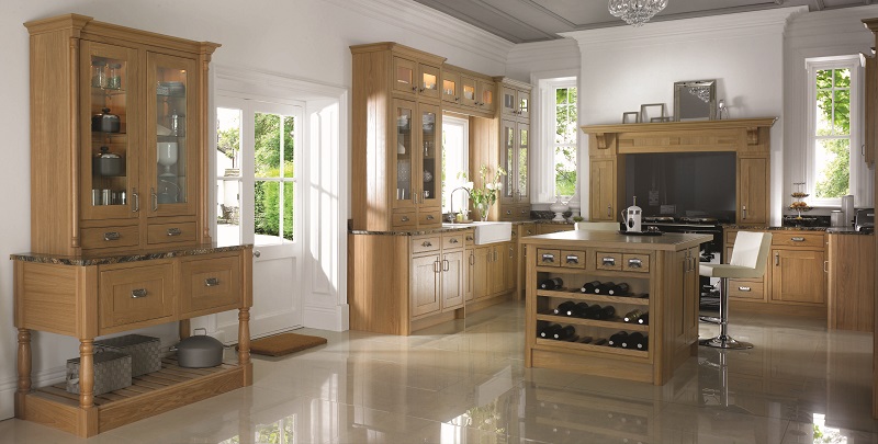 shaker style kitchen, mereway english revival, natural and lancaster oak
